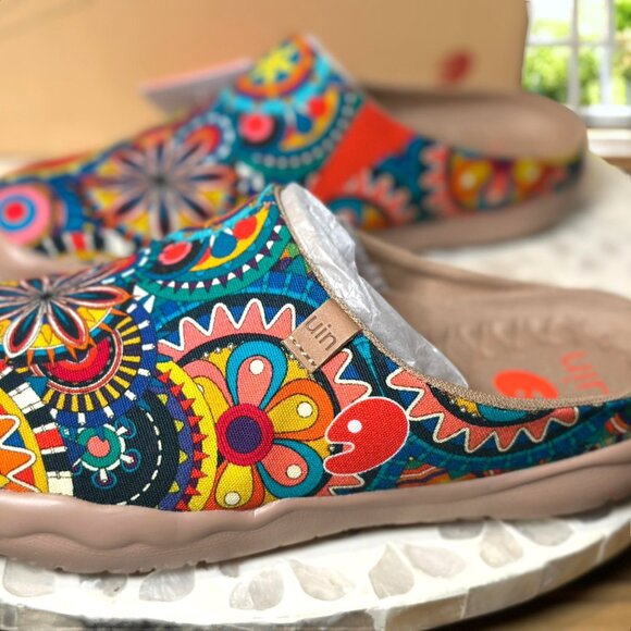 UIN Blossom Slipper Canvas Mules Colorful Comfort Walking Shoe Art Travel Size 7 - Picture 9 of 12